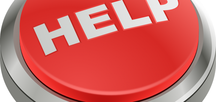 Großer roter Knopd auf dem in weisser Schrift "Help" steht